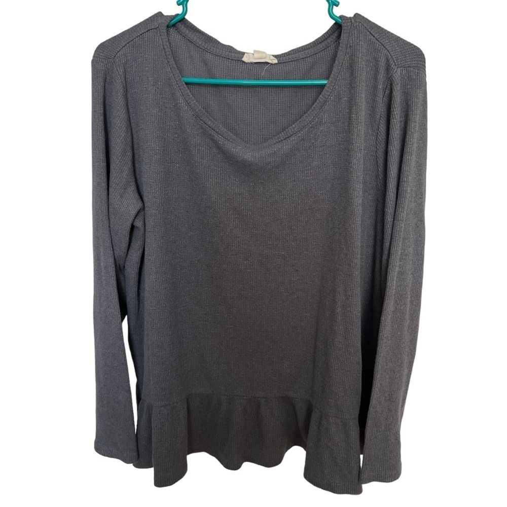 Jane and Delancey Women's Thermal Top Long Sleeve Tiered Hem‎ Blue Gray Large